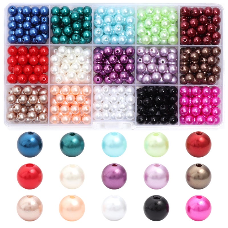 Linsoir beads 300 قطعة من حبات اللؤلؤ 10 مم لؤلؤ فضفاض لصنع المجوهرات حبات اللؤلؤ مع ثقوب للحرف اليدوية لصنع الأساور والقلائد 15 لون مختلط في علبة واحدة - Image 1